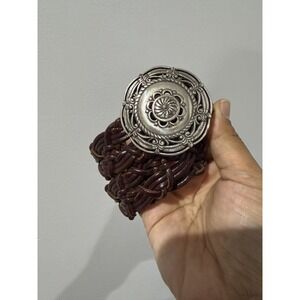 VTG Brighton Belt Womens Sz S 28 Brown Weave Genuine Leather Big Circle Buckle